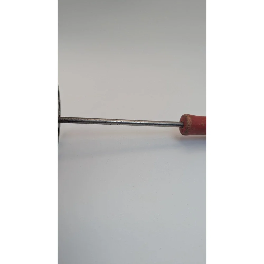 Vintage Potato Masher Red Wood Handle Primitive Metal Kitchen Tool 9 Inch Rustic